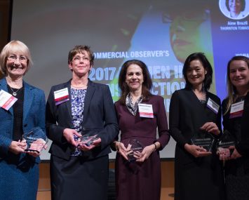 (From left) Aine Brazil, Jan Hilgeman, Carol Patterson, Marianne Kwok and Margaret Wrzos hold their 2017 "Women in Construction" awards.