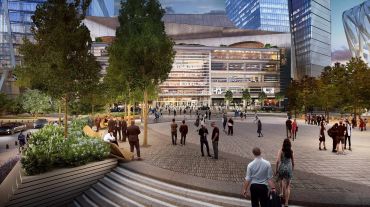 Rendering of Hudson Yards retail and public square.
