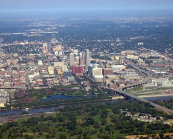 Aerial view of downtown Omaha, Neb.