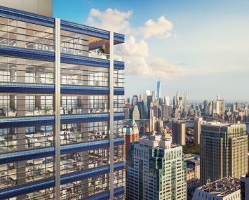 The buildings' facade would be covered in glass and glazed-blue bricks.