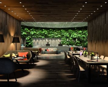 A rendering of the Garden Room at the amenity floor.
