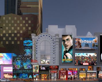 A rendering of E-Walk Retail and Entertainment complex, including the Regal movie theater at 247 West 42nd Street.