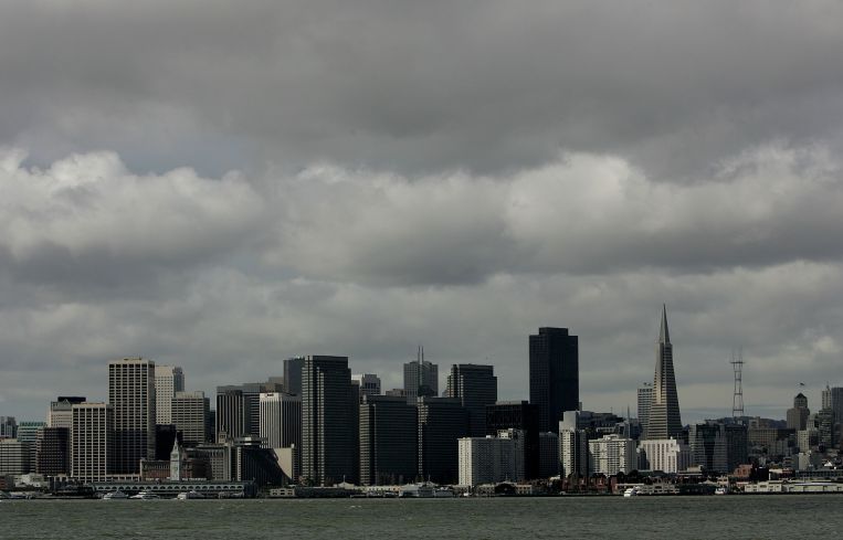 The San Francisco skyline from Treasure Island in 2006 with the Embacedero Center buildings in the middle.