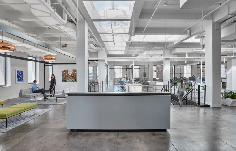 A skylight called "the spine" runs down the center of the space.