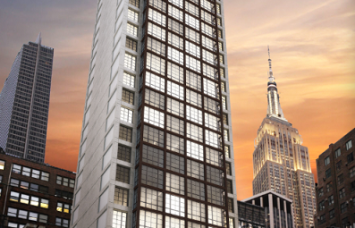 A rendering of the Moxy Hotel at 105-109 West 28th Street.