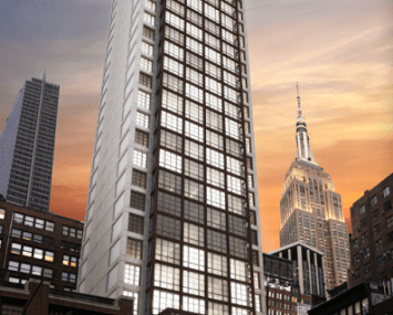 A rendering of the Moxy Hotel at 105-109 West 28th Street.