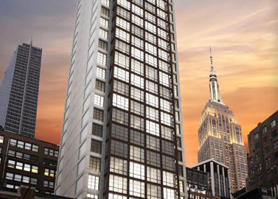 A rendering of the Moxy Hotel at 105-109 West 28th Street.