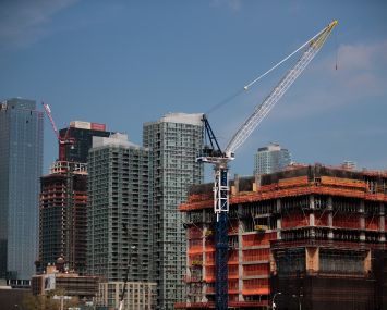 A view of a new residential building under construction in the Hudson Yards development.