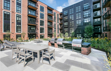 A courtyard at the Brookland Press Apartments.