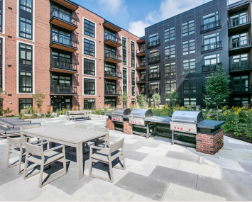 A courtyard at the Brookland Press Apartments.