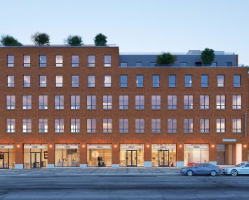 An exterior rendering of the brick facade at 360 Wythe Avenue.