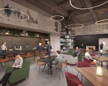 A kitchen area will provide breakfast, lunch and dinner to tenants at 75 Rock.