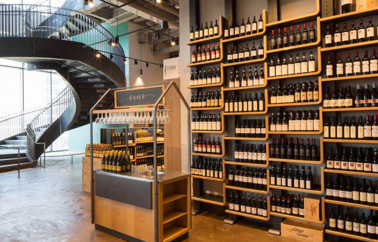 In a nod to California’s established new-world winemaking industry, the West Coast outpost features non-Italian wines for the first time for purchase.