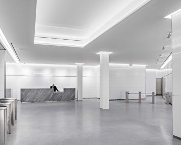 The new lobby is crisp and clean.
