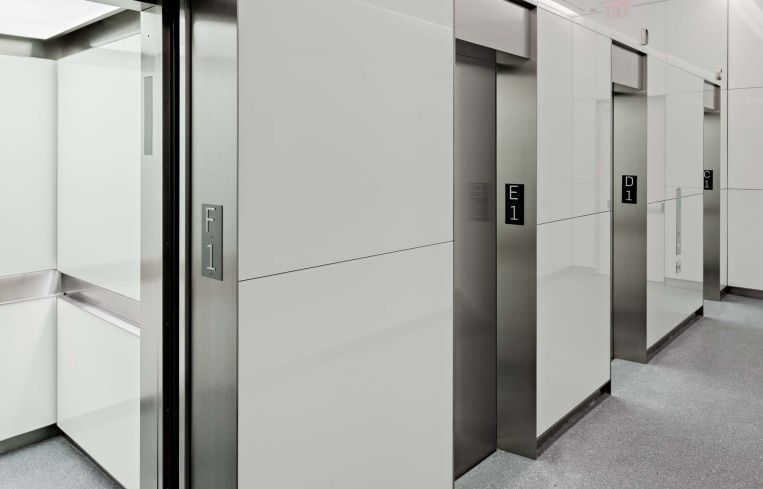 The elevator banks were also updated to match to the lobby.