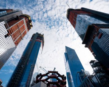 Commercial and residential towers rise at Hudson Yards.