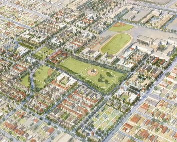 The larger 119-acre mixed-use project by The Housing Authority of the City of L.A. is located at 9800 Grape Street.