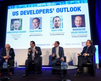 From left: Bruce Mosler of Cushman & Wakefield, Isaac Zion of SL Green, Eran Polack of HAP Investments and Christopher Hughes of Hines talk about investing in the United States at MIPIM.