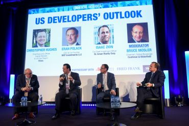 From left: Bruce Mosler of Cushman & Wakefield, Isaac Zion of SL Green, Eran Polack of HAP Investments and Christopher Hughes of Hines talk about investing in the United States at MIPIM.