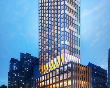 A rendering of 211 West 54th Street, as Extell had envisioned it before the company tried to sell the lot.