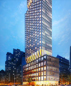 A rendering of 211 West 54th Street, as Extell had envisioned it before the company tried to sell the lot.