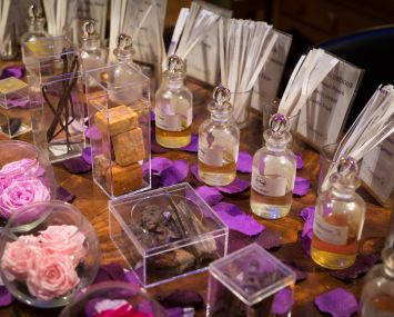 The many scent vials found at the Scentarium.
