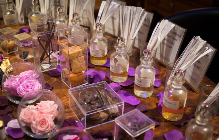 The many scent vials found at the Scentarium.