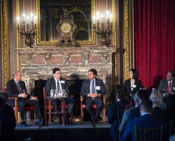 From left to right, Eric Orenstein, Stefanos Arethas, Faisal Ashraf, Marcia Diaz and Paul Vanderslice.