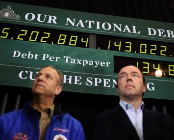 A display showing the national debt at a Republican campaign event in 2012. Since then, the party has reduced its emphasis on fiscal discipline.
