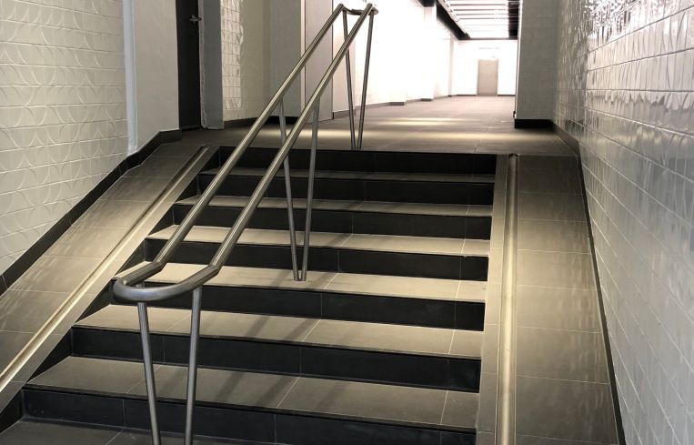 A new staircase that leads to the bike room.