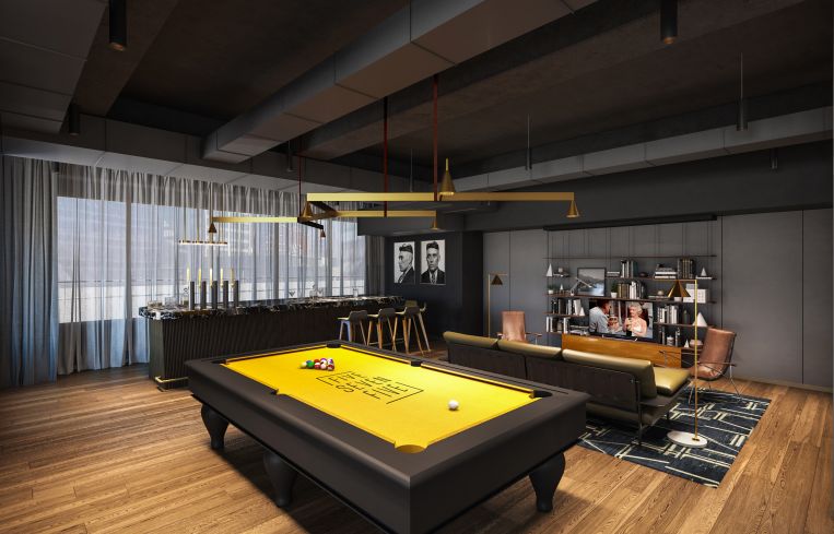 The game room will feature a pool table and a bar.