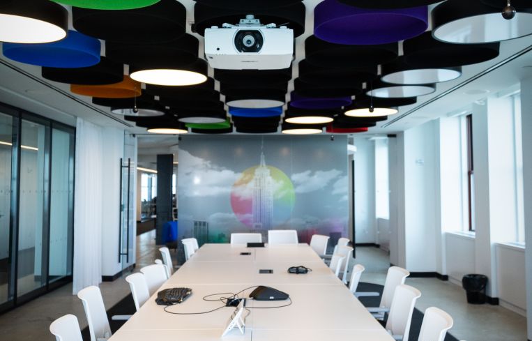 The 24-seat board room can be combined with the pantry to make a town hall space.