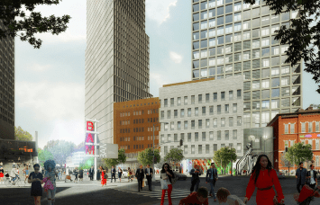 Looking south from Flatbush and Lafayette Avenues at the proposed 80 Flatbush Avenue project.