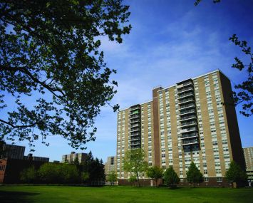 A view of one of 46 buildings comprising Starrett City, officially called Spring Creek Towers.