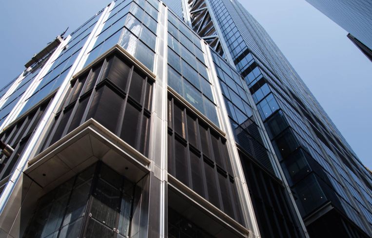 A close-up view of 3 World Trade.