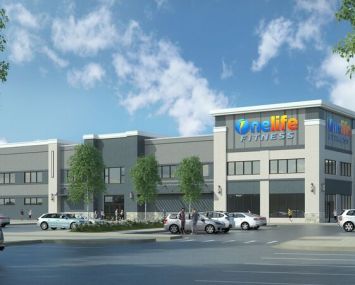 Rendering of OneLife Fitness at Research Row Retail Center in Rockville, Md.