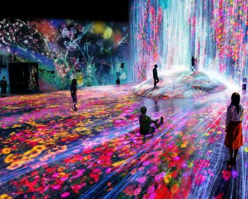 The exhibition pictured, called "Universe of Water Particles on a Rock where People Gather," is currently being staged at TeamLab's Tokyo gallery.