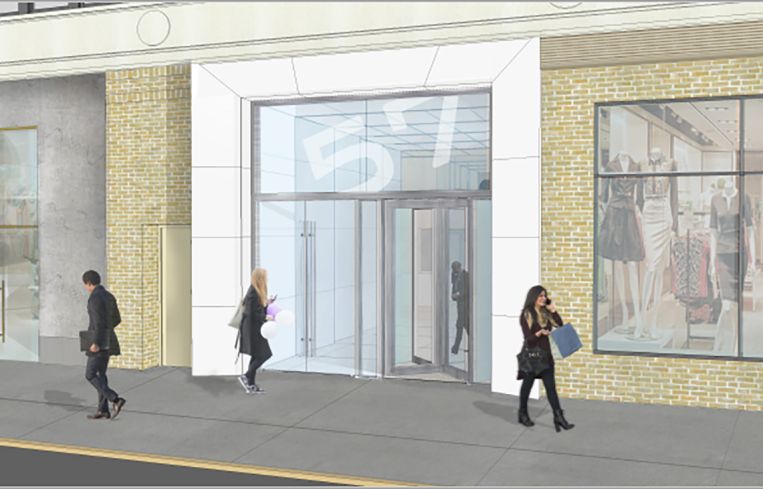 Meadow Partners is repointing the brick and adding white tiling to the street level facade of 57 Willoughby Street.