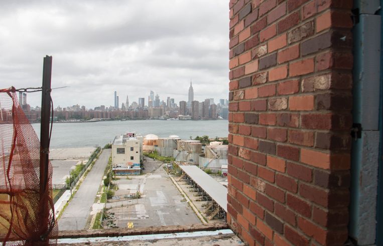 A view of the industrial site that will become the last section of Bushwick Inlet Park, from 25 Kent.