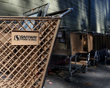 Shopping carts at a Safeway store.