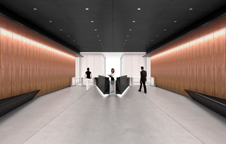 A rendering of the lobby at 787 11th Ave.