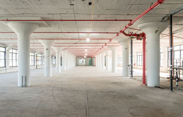 A look at one of the renovated floors in an Albert Kahn-designed factory building at 47 Hall Street.