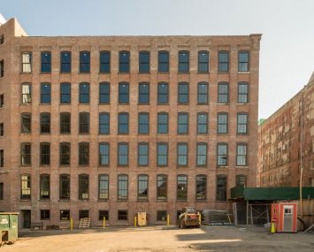 One of the heavy timber buildings at the 47 Hall Street complex in Brooklyn, which is undergoing a major renovation.