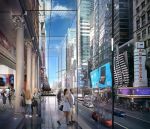 Visitors will be able to walk out over 42nd Street in the new Times Square Theater building.
