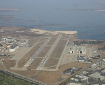 Sunnyvale, Calif.'s government airport Moffett Field, with the Moffett Towers location seen bottom right.