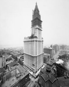A construction shot of the Woolworth Building as it nears completion in 1913.
