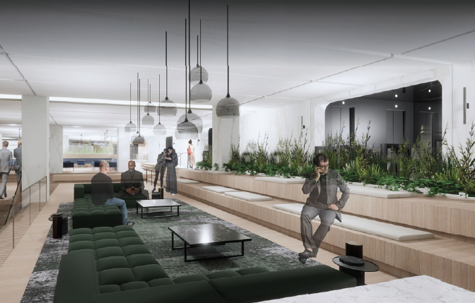 Rendering of a second floor lounge.