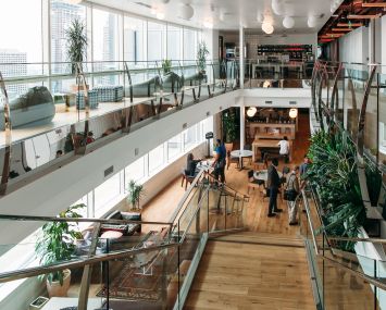 The common area at WeWork Gas Tower in downtown Los Angeles.