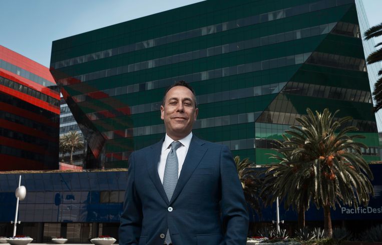 Marc Horowitz in front of the Pacific Design Center