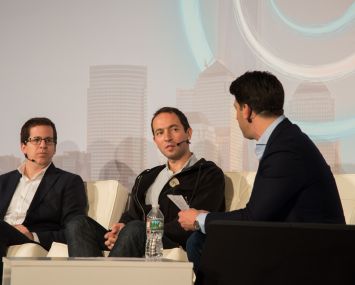 Skyline A.I. CEO Guy Zipori (left) and Knotel co-founder Edward Shenderovich on a panel about fundraising.